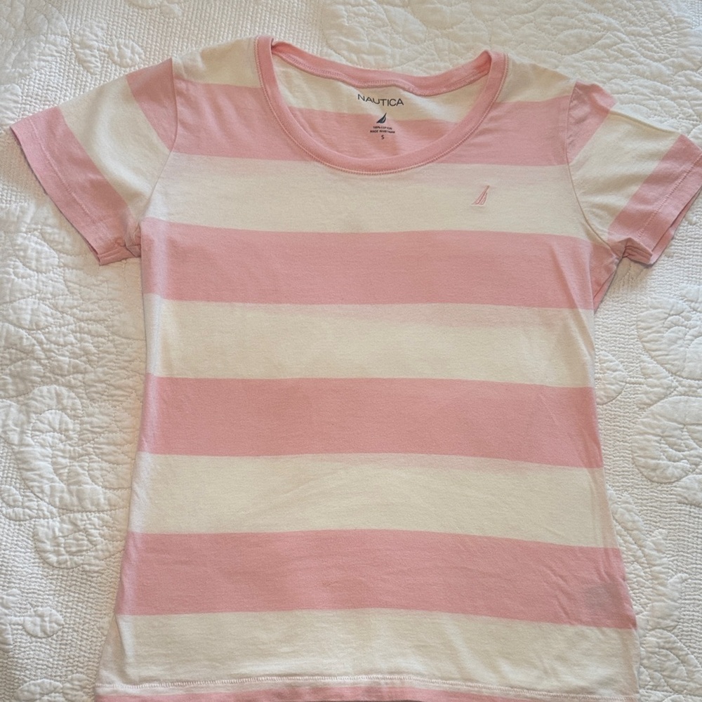Nautica Kids Short Sleeve Pink and White Tee